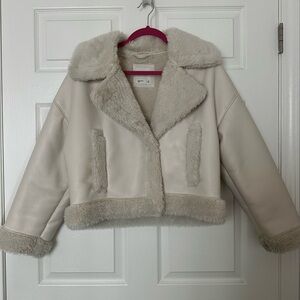 Abercrombie & Fitch Sherpa Lined Cream Leather Jacket